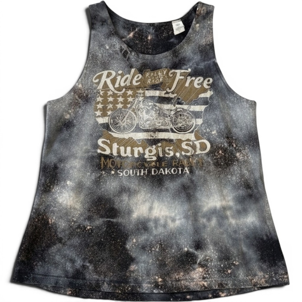Affliction Sturgis Ride Free Tank Top Women's M Bleach Wash Biker Y2K Lace-Up